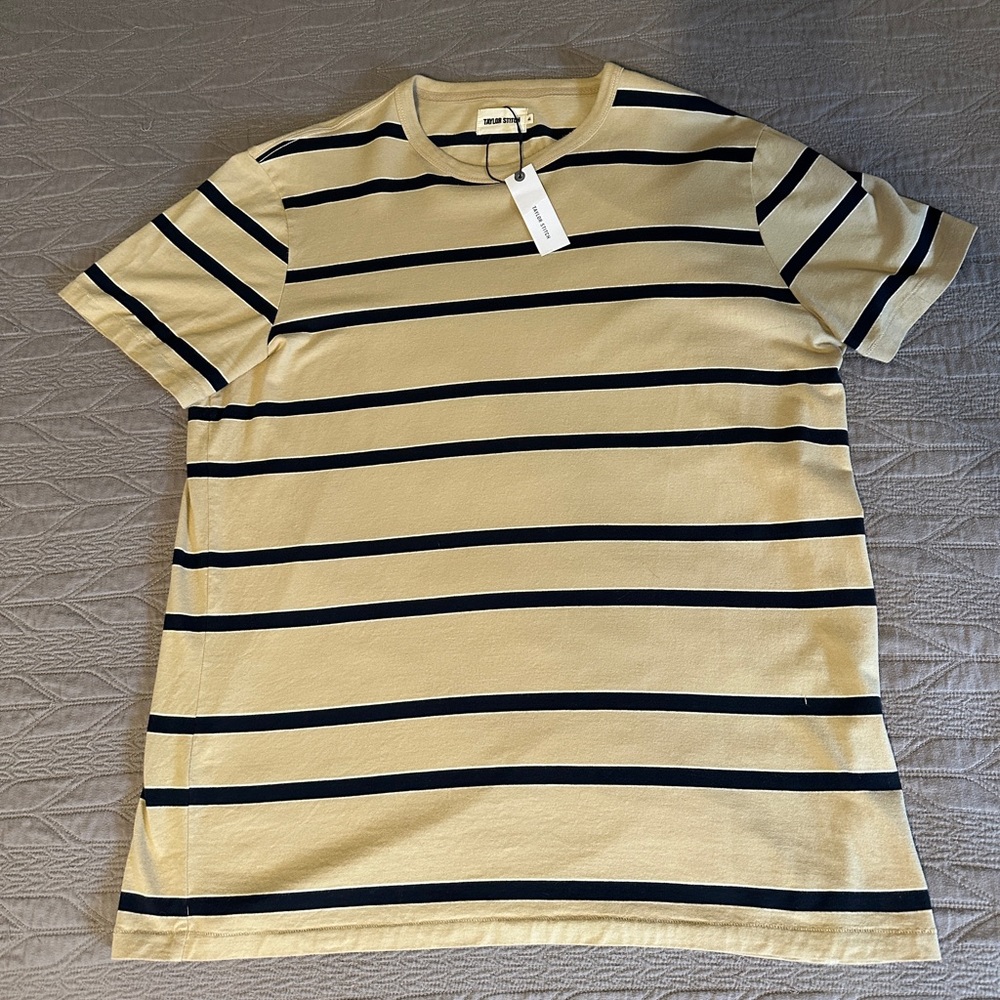 NWT Taylor Stitch Organic Cotton Tee Khaki Strip (XL-44) Archived